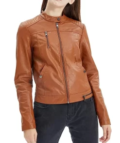 womens-snap-button-collar-brown-faux-leather-jacket