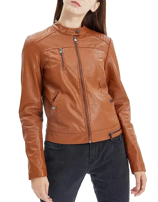 womens-snap-button-collar-brown-faux-leather-jacket