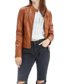 womens-snap-button-collar-brown-faux-leather-jacket