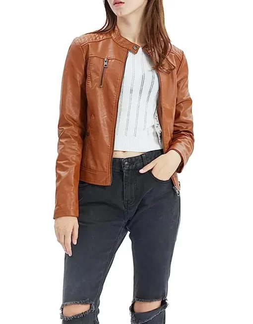 womens-snap-button-collar-brown-faux-leather-jacket