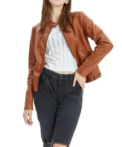 womens-snap-button-collar-brown-faux-leather-jacket