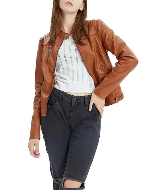 womens-snap-button-collar-brown-faux-leather-jacket