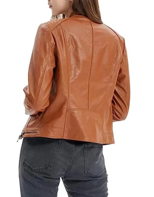 womens-snap-button-collar-brown-faux-leather-jacket