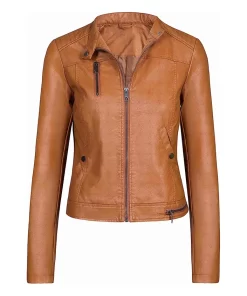 womens-snap-button-collar-brown-faux-leather-jacket