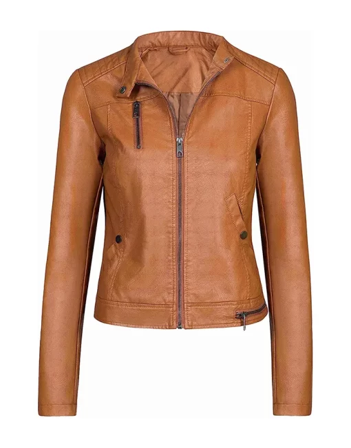 womens-snap-button-collar-brown-faux-leather-jacket