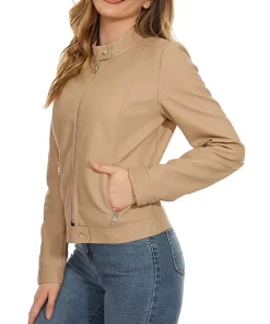 womens-snap-button-collar-khaki-faux-leather-jacket