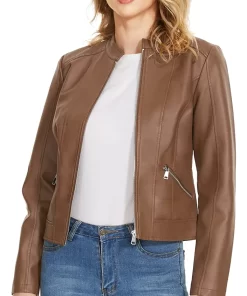 womens-stand-collar-brown-faux-leather-slim-fit-jacket