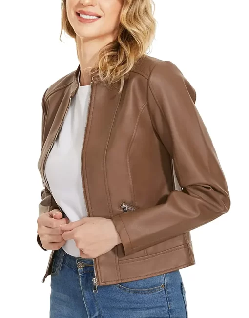 womens-stand-collar-brown-faux-leather-slim-fit-jacket