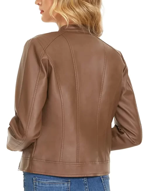 womens-stand-collar-brown-faux-leather-slim-fit-jacket