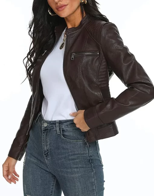womens-stand-collar-coffee-brown-faux-leather-jacket