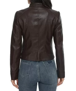 womens-stand-collar-coffee-brown-faux-leather-jacket