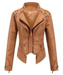 womens-studded-brown-faux-leather-biker-jacket