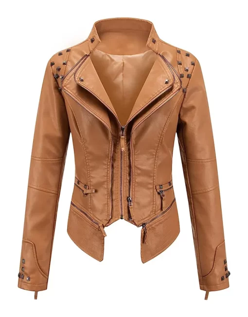 womens-studded-brown-faux-leather-biker-jacket
