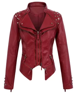 womens-studded-maroon-faux-leather-biker-jacket