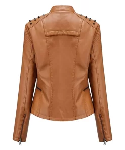 womens-studded-shoulder-brown-faux-leather-jacket