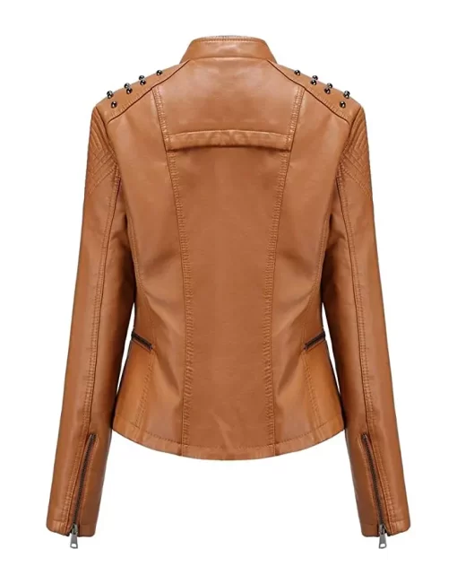 womens-studded-shoulder-brown-faux-leather-jacket