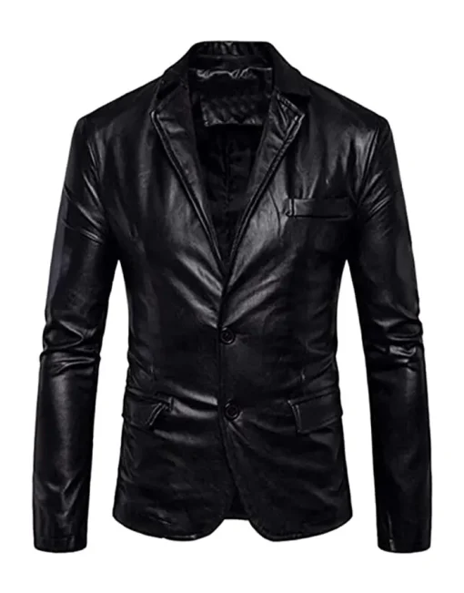 mens-slim-fit-elegant-black-faux-leather-blazer