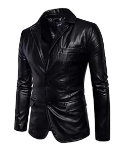 mens-slim-fit-elegant-black-faux-leather-blazer