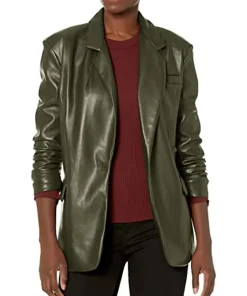 womens-oversized-green-faux-leather-blazer