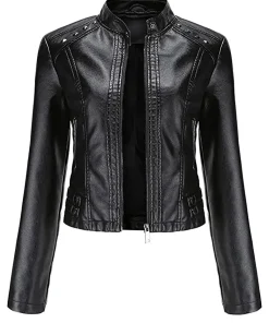 womens-stand-collar-cropped-black-faux-leather-jacket