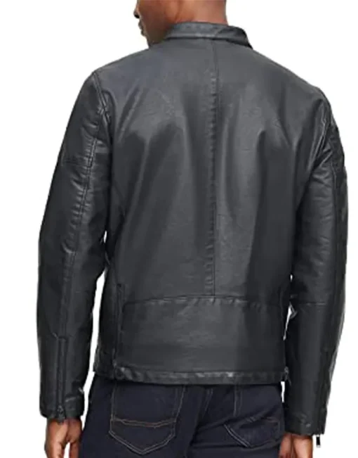mens-banded-collar-black-faux-leather-racer-jacket