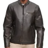 mens-banded-collar-brown-faux-leather-racer-jacket