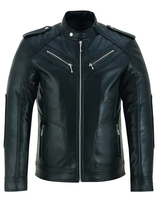 mens-black-biker-slim-fit-faux-leather-jacket