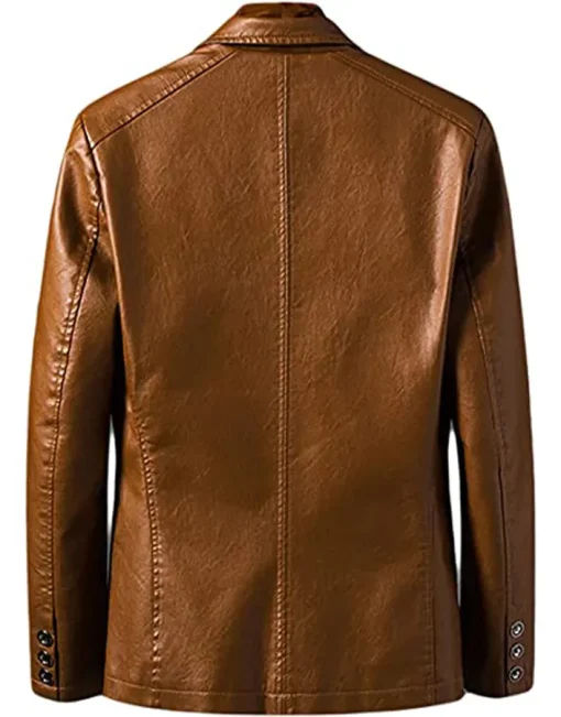 mens-brown-faux-leather-two-button-blazer