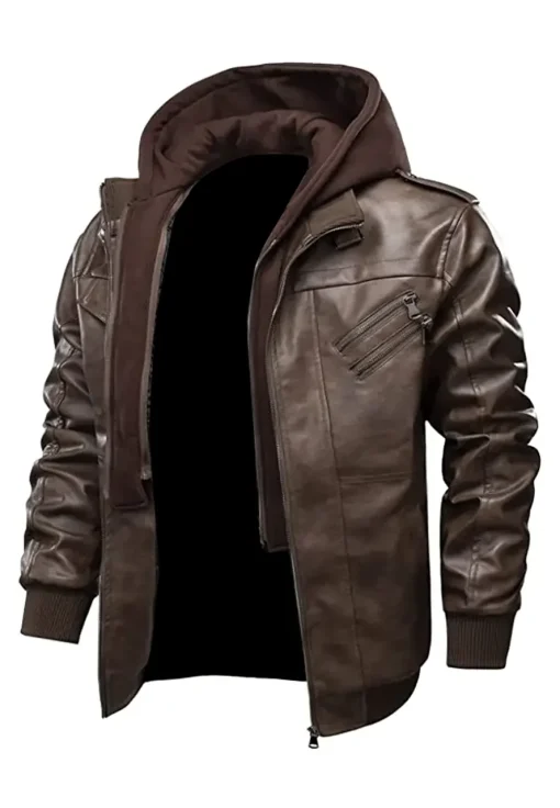 mens-brown-faux-leather-zip-up-bomber-jacket