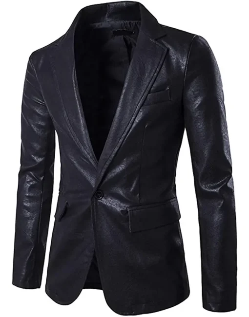 mens-casual-slim-fit-faux-leather-black-blazer
