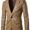 mens-casual-slim-fit-faux-leather-khaki-brown-blazer