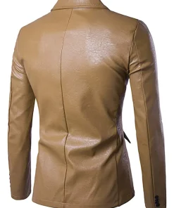mens-casual-slim-fit-faux-leather-khaki-brown-blazer