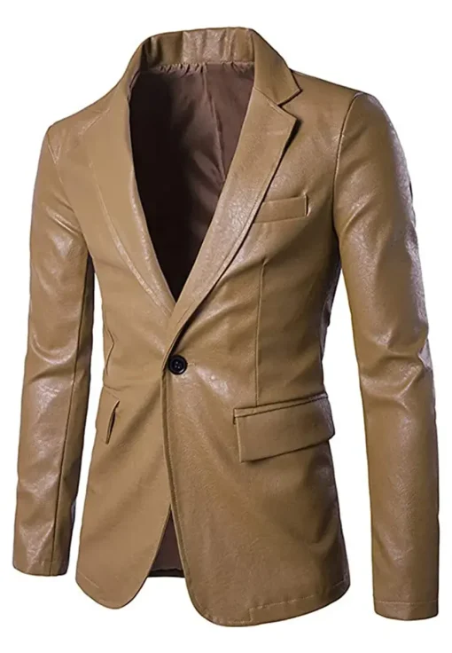 mens-casual-slim-fit-faux-leather-khaki-brown-blazer