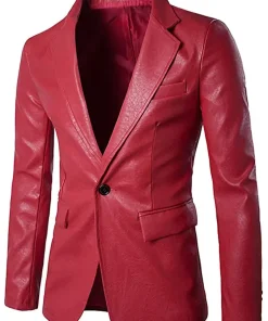 mens-casual-slim-fit-faux-leather-red-blazer