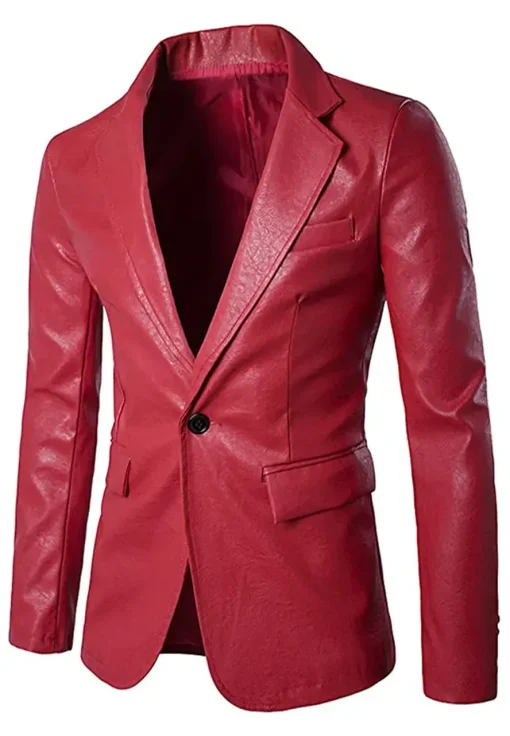 mens-casual-slim-fit-faux-leather-red-blazer
