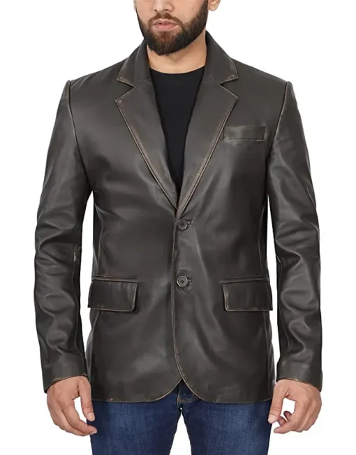 mens-chocolate-brown-faux-leather-blazer