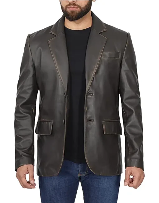 mens-chocolate-brown-faux-leather-blazer