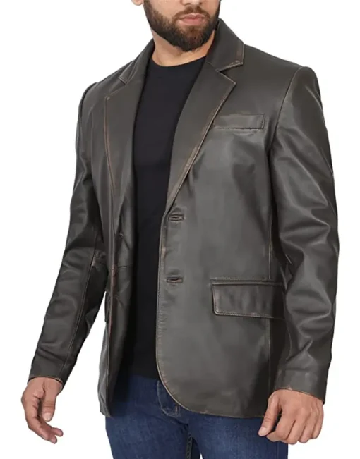 mens-chocolate-brown-faux-leather-blazer