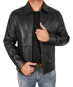 mens-classic-shirt-collar-black-faux-leather-jacket