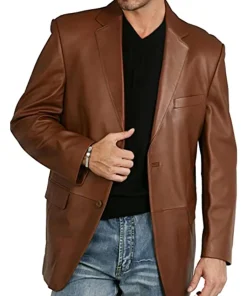mens-dark-brown-faux-leather-sports-blazer