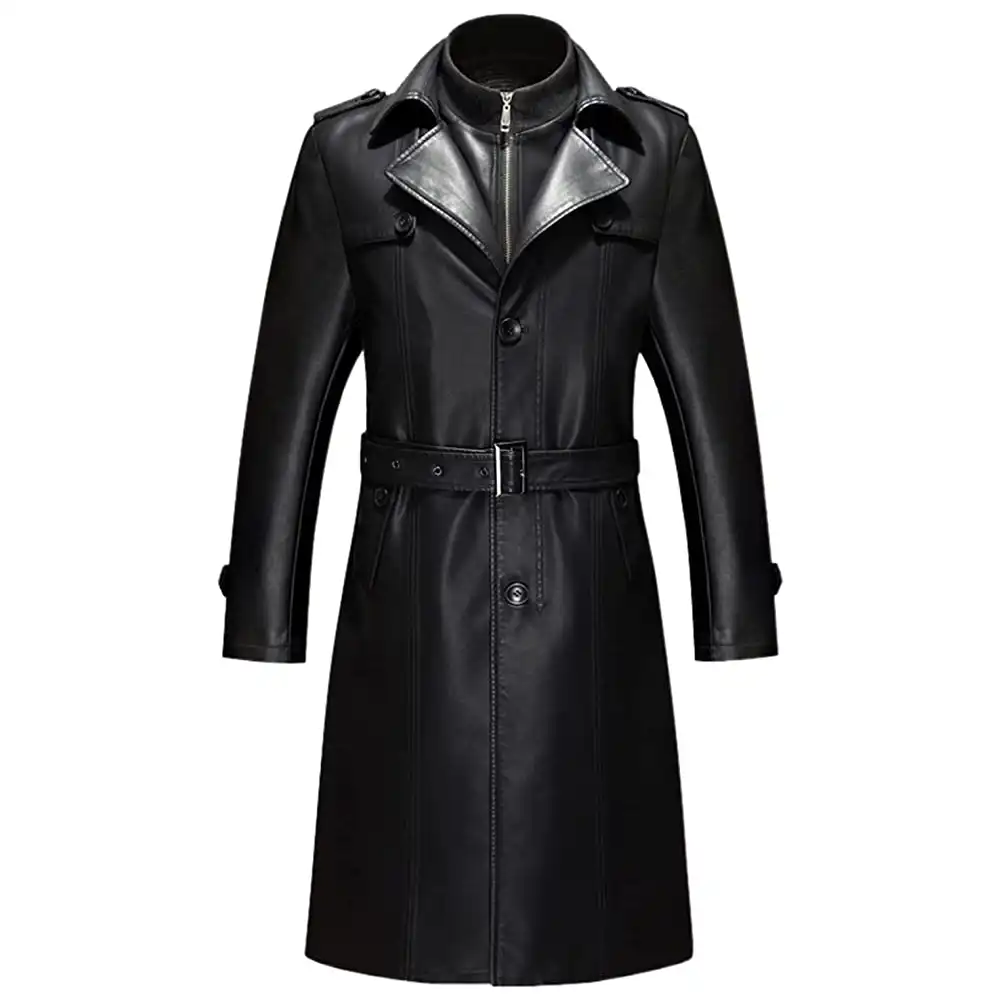 Men's Double Collar Black Faux Leather Coat 1 mens-double-collar-black-faux-leather-coat
