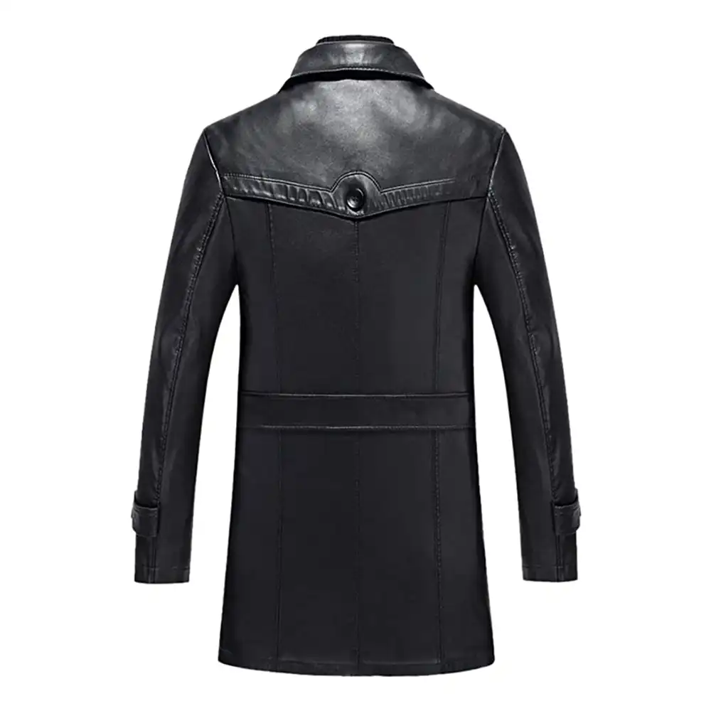 Men's Double Collar Black Faux Leather Coat 2 mens-double-collar-black-faux-leather-coat