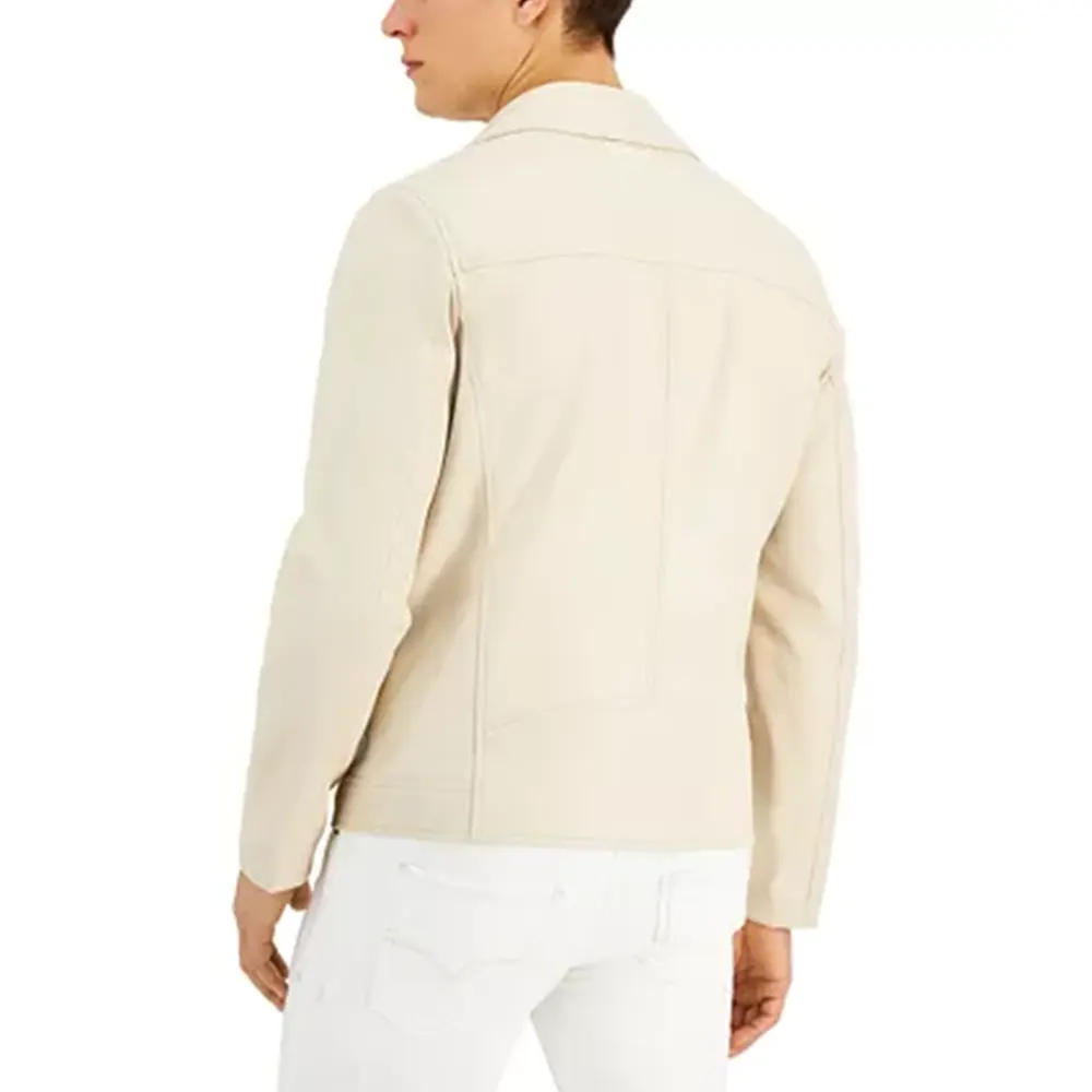 Men's Lapel Collar Beige Faux Leather Motorcycle Jacket 2 mens-lapel-collar-beige-faux-leather-motorcycle-jacket