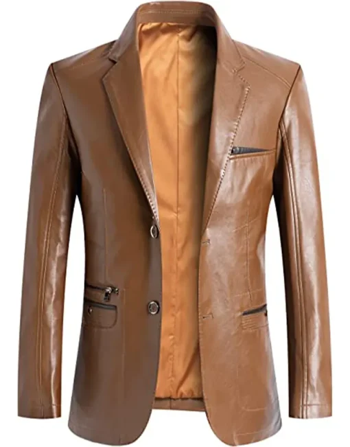 mens-notched-collar-brown-faux-leather-blazer