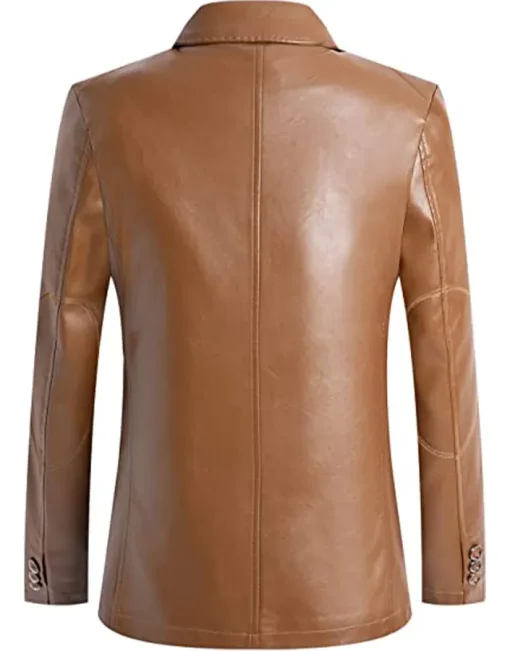 mens-notched-collar-brown-faux-leather-blazer
