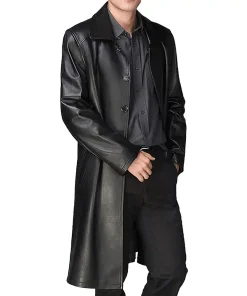 Men's Single Breasted Black Faux Leather Coat 7 mens-single-breasted-black-faux-leather-coat