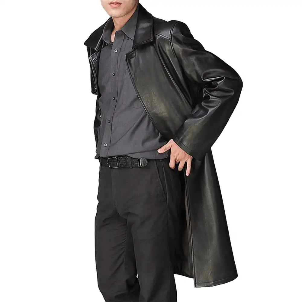 Men's Single Breasted Black Faux Leather Coat 5 mens-single-breasted-black-faux-leather-coat