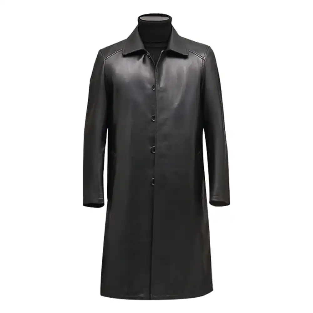Men's Single Breasted Black Faux Leather Coat 1 mens-single-breasted-black-faux-leather-coat