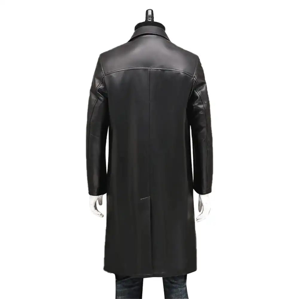 Men's Single Breasted Black Faux Leather Coat 2 mens-single-breasted-black-faux-leather-coat