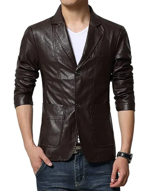 mens-slim-fit-brown-faux-leather-blazer
